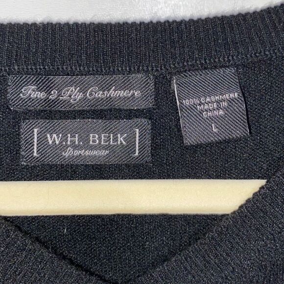 W.H Belk Men's Fine 2 Ply Cashmere Black Long Sleeve Sweater Size Large - Picture 6 of 10